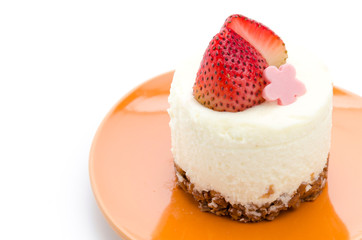 Strawberry cheesecake isolated on white background