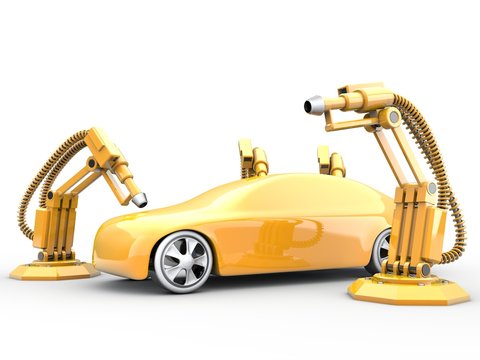 Lackierroboter mit Fahrzeug