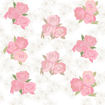 seamless  pattern with elegant pink roses