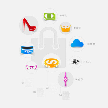 Set of modern stickers. Shopping
