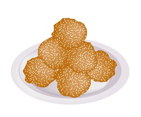 Fried Sweet Potato Balls with Sesame on Plate