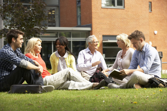 Mixed Group Of Students Outside College