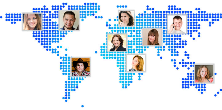 Photo of people at world map.