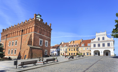 Fototapeta na wymiar Town Hall and historic houses in Sandomierz, Poland