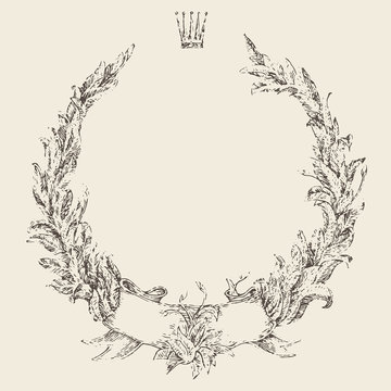 engraving floral wreath (laurel wreath) vector illustration