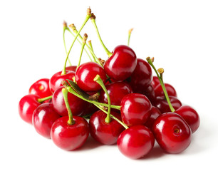 Naklejka na ściany i meble Sweet cherries isolated on white