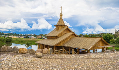 Holy spring on the river bank in Borovsk