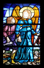 Angel guardian stained glass in the Church,Portoferraio,Italy