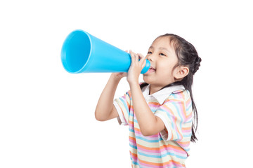 Asian little girl  annouce by megaphone