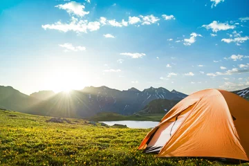 Papier Peint photo Lavable Camping camper en montagne