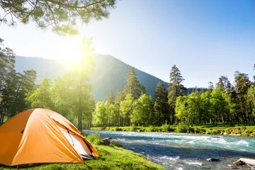Papier Peint photo Camping camper en montagne