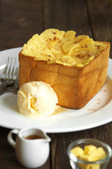 close up japanese apple honey toast in natural light