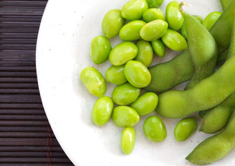 Japanese healthy appetizer edamame green soy beans
