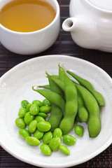 Japanese healthy appetizer edamame green soy beans