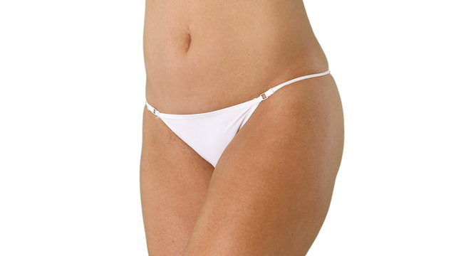 Woman's torso with white bikini underwear
