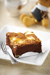 close up chocolate cake and almond