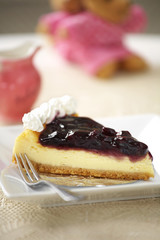 close up blueberry cake in coffee shop