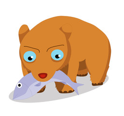 Illustration of cute bear eat fish