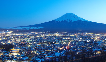 mountain fuji in winter from Fujiyoshida town