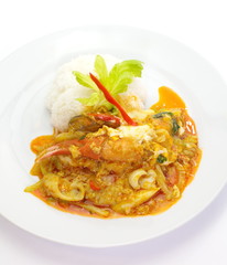 Fried crab with curry powder and white rice