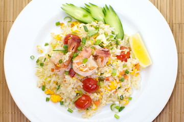 Chinese food Shrimp fried rice and vegetable