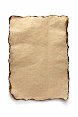 Burnt Old Parchment Paper Isolated White