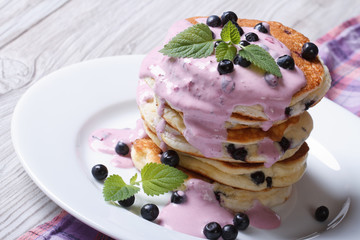 Healthy breakfast of blueberry Pancake with berry cream