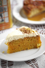 close up carrot cake in coffee shop