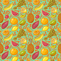 Seamless Background with Bright Colored Fruits