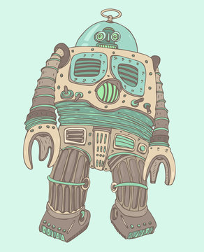 robot soldier, vector illustration, hand drawn © Alexandr Bakanov