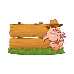 Barbeque grill - Smiling hog and wooden sign - 66528747