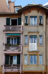 Fototapeta na wymiar Colorful, painted buildings in Santa Margherita Ligure, Italy