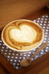 close up hot latte in coffee shop