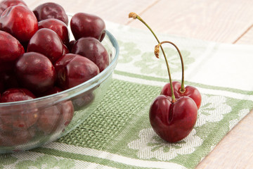 Bowl with ripe cherries