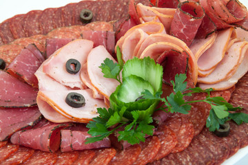 plate of salami, meat delicatessen