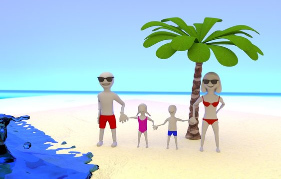 photo of family on tropical vacation at the seaside