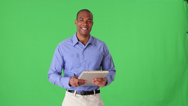 Blue collar workman with clipboard