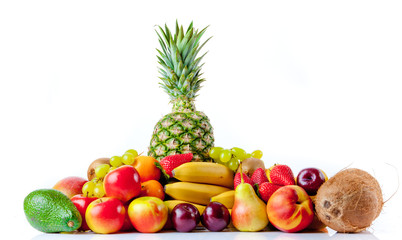 Fresh fruits isolated on a white . Set of different fresh fruits