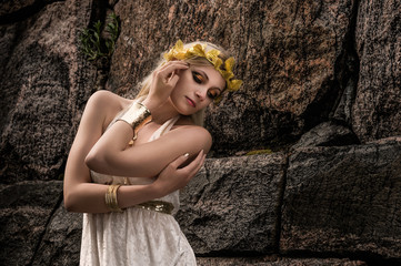 Girl and antique jewels