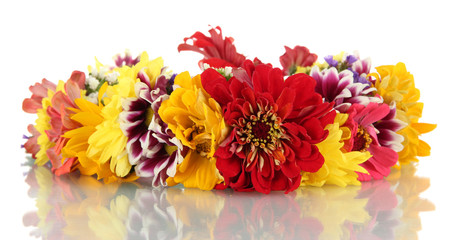 wreath of beautiful summer flowers, isolated on white