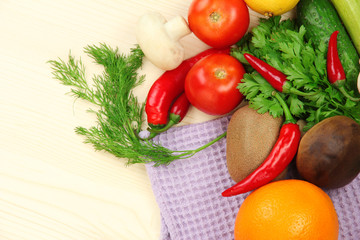 Cooking concept. Groceries on wooden table