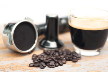 Hot coffee and coffee making equipment.