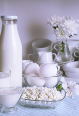 Obraz na płótnie Canvas Still life with tasty dairy products on table