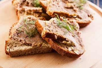Slices of bread with baked pate
