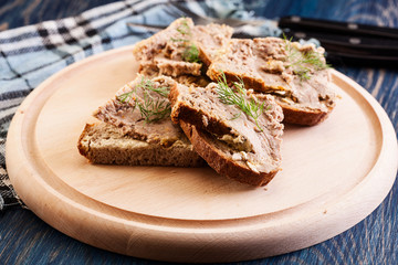 Slices of bread with baked pate