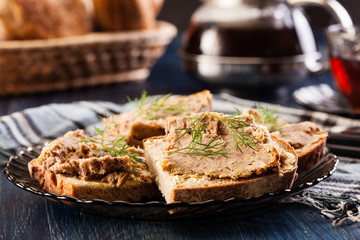 Slices of bread with baked pate