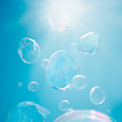 Big soap bubbles flying away