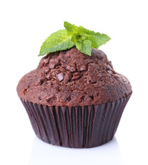 Chocolate muffin isolated on white