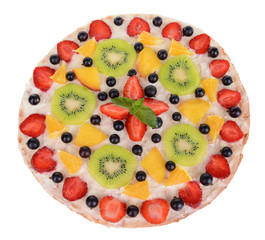Sweet pizza with fruits isolated on white
