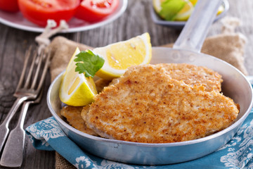 Pork schnitzel with parmesan
